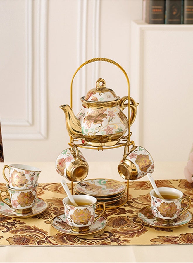 Forthcan 13-Piece Ceramic Coffee Cup and Saucer Set with Teapot, Electroplated Porcelain Afternoon Tea Set, Elegant Coffee Serving Set for Home and Gift - Image 1